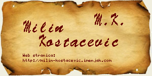Milin Kostačević vizit kartica